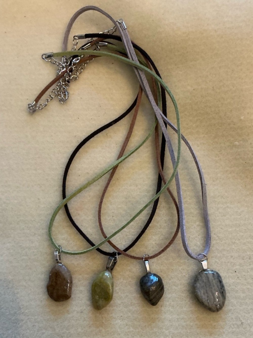 Handmade Natural Stone Pendant Necklaces, set of 4